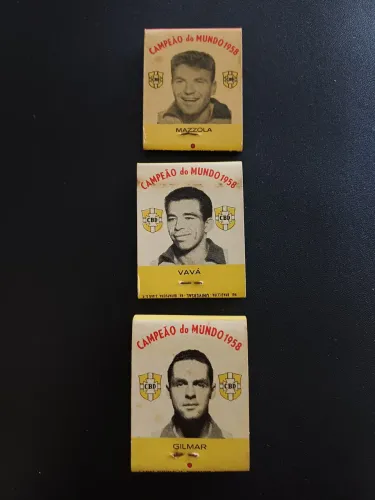 Lote com 3 Caixas de Fósforo Antigas - Seleção Brasileira Campeã 1958