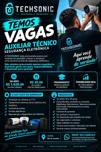 VAGA ? AUXILIAR TÉCNICO | SEGURANÇA ELETRÔNICA