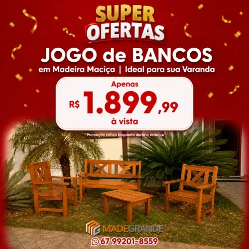 Jogo de Bancos em Madeira Maciça