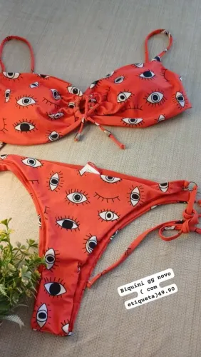 Biquini novo Gg laranja com estampa olho que tudo vê