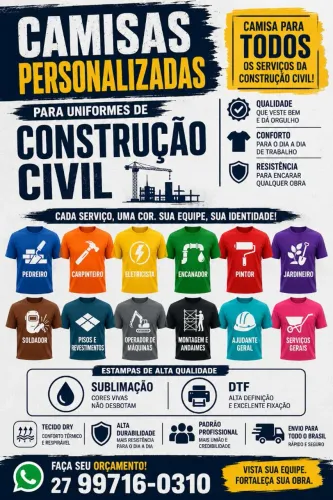 Camisas personalizadas para uniformes de construção civil 