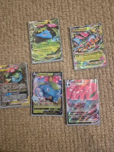 Pack 5 cartas venusaur, ex mega, v, vmax e aliados