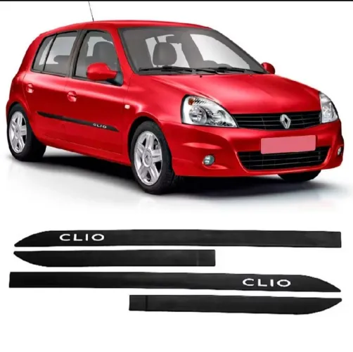 Friso Lateral Renault Clio 4 Portas 2003 a 2017 4 Peças Preto Clio Gravado