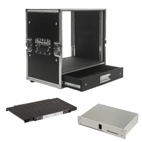 Hard Case Rack 9U periféricos áudio + gavetas + bandeja + rodinhas