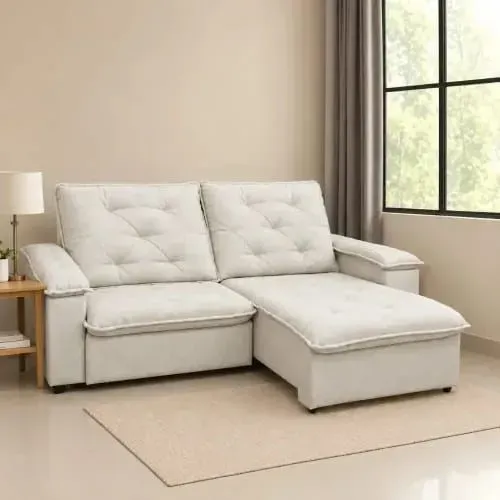 SOFA RETRÁTIL RECLINÁVEL 2.40 LINHO COM MOLAS BONEL PRIMEIRO LINHA