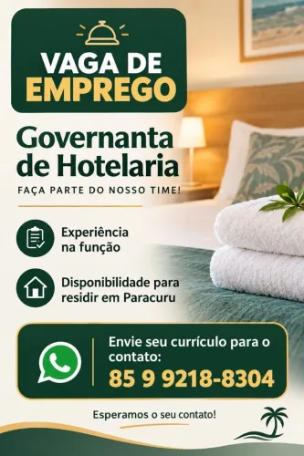 Vaga de emprego Governanta de Hotelaria