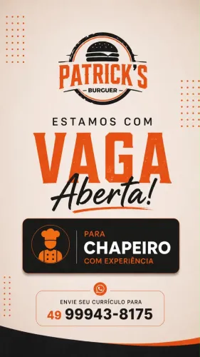 Estamos contratando chapeiro com experiência!