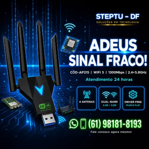 Adaptador USB WiFi de 1300Mbps com Wi-Fi 5 de banda dupla (2.4+5.8Ghz) COD-AP215