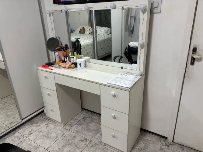 Penteadeira Luna Com Kit Luz Espelho Camarim 7 Gavetas