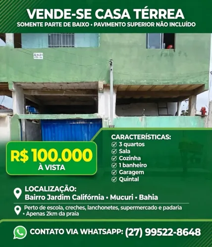 Vende-se Casa em Mucuri ou Troco por outra casa em Teixeira de Freitas