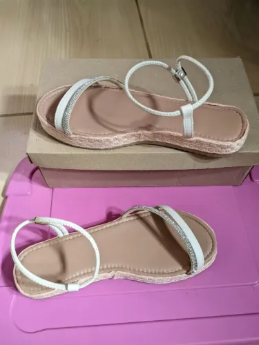 NOVA Sandália flatform bege tam 35 com glitter 