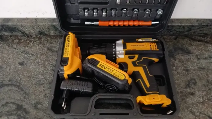 Kit Furadeira Parafusadeira Bateria de Lítio 48V + Maleta Completa (Duas Baterias)