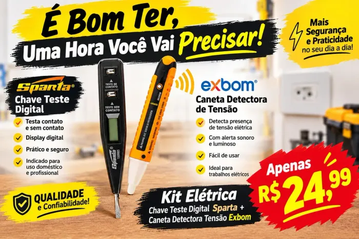 Kit Teste Digital Sparta + Caneta Detectora de Tensão Exbom 