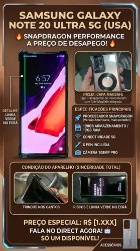 Celular Samsung Note 20 Ultra 5G USA Snapdragon 128GB *Linha verde