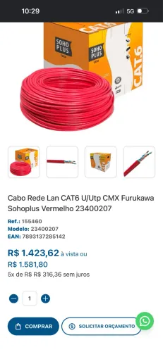 Cabeamento de rede 100 % cobre de marca  Furukawa Soho Plus U/UTP Cat.5e, 24 AWG