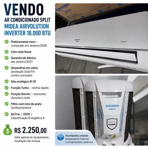 AR CONDICIONADO SPLIT MIDEA AIRVOLUTION INVERTER 18.000 BTUs