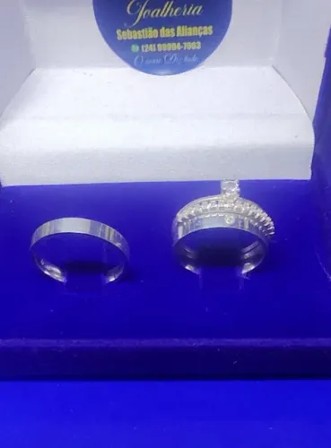 Alianças Prata 950 Namoro 3 mm Reta Sedo uma com uma pedra e mais Solitário e Mais Meia al