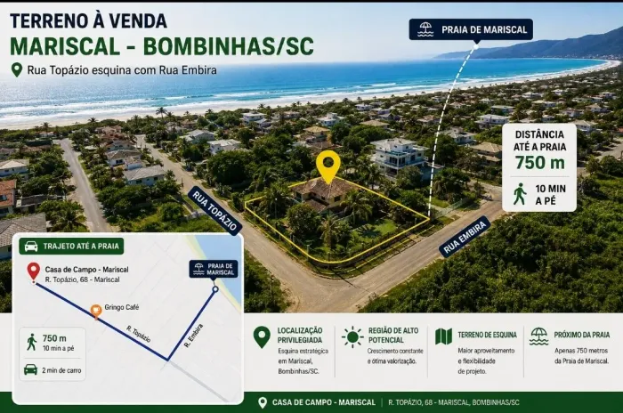 OPORTUNIDADE PARA INVESTIDOR | TERRENO DE ESQUINA EM MARISCAL - BOMBINHAS/SC