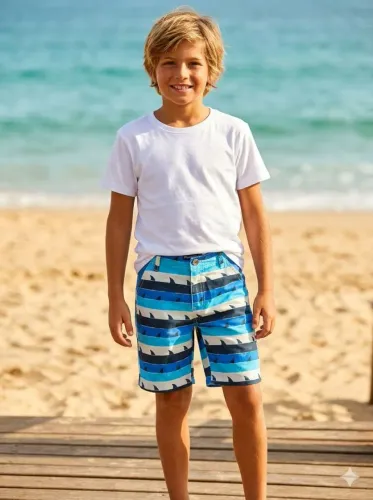 Bermuda infantil estampa em tons de azul degradê