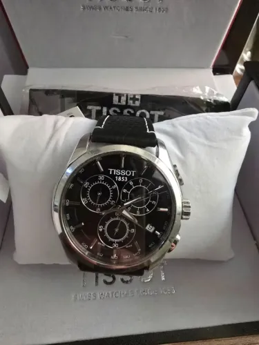 Tissot Couturier Chronograph Quartz Suíço 41mm Preto Pulseira couro fecho deployant