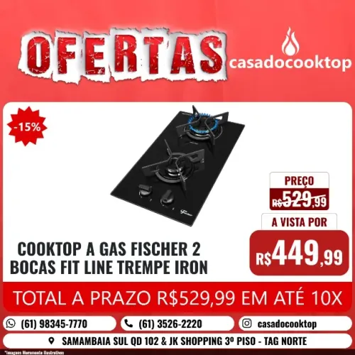 COOKTOP A GAS FISCHER 2 BOCAS FIT LINE TREMPE IRON 36305-102669