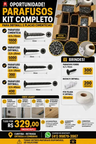 Lote de Parafusos Drywall e Cimentícia + Brindes
