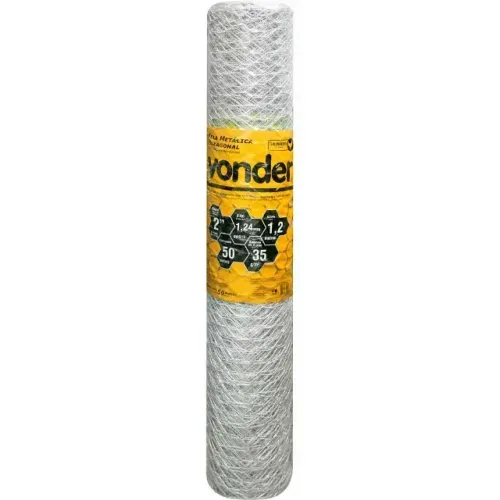 Tela metálica hexagonal, galinheiro, malha 2", 18 BWG x 1,2 m, com 50 m, VONDER
