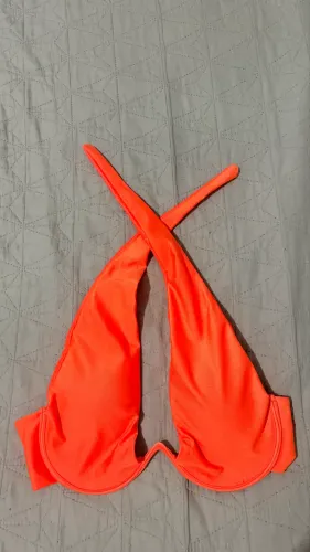 Top de Biquíni Neon Coral com Aro - Feminino