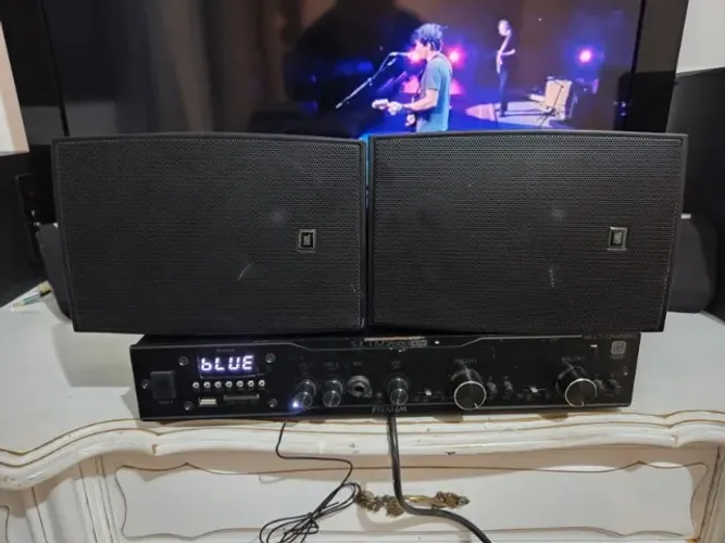 Amplificador + Par de caixas JBL C521P (80w cada)