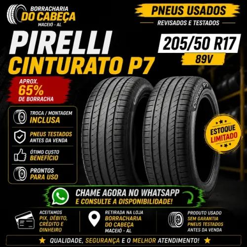 Par de Pneus Pirelli Cinturato P7 205/50 R17 89V Usados Revisados