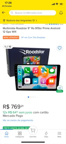 Multimidia Roadstar 9'' Rs-915br Prime Android 12 Gps Wifi