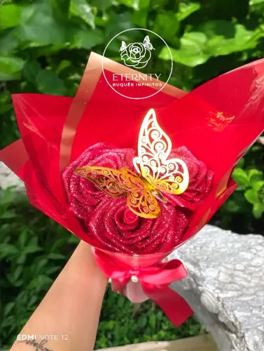 Buquê Infinito - 3 rosas com glitter