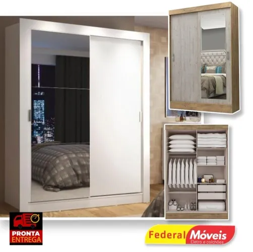 Guarda Roupas Cancun 2 Portas 2 Gavetas e Espelho - Fazemos Entrega - Novo