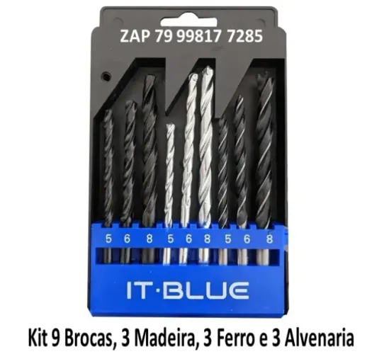 Kit 9 brocas com 3 Madeira, 3 Ferro e 3 Alvenaria.