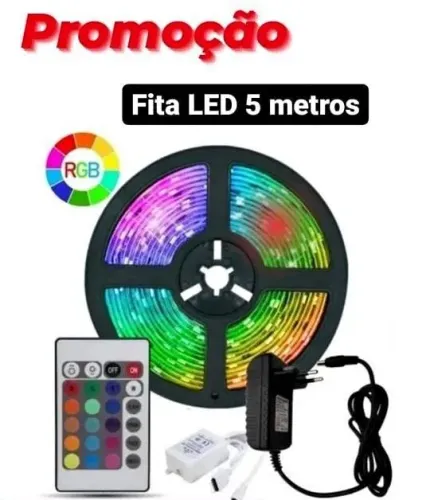 Fita de led RGB 5050 5 Metros + central e fonte