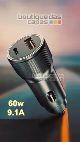 Adaptador carregador veicular fonte 1 usb + USB-C/tipo c 60W cj13-4 turbo super rápido