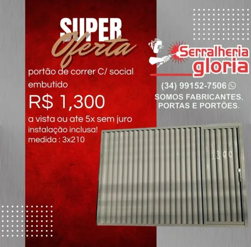 Portão de correr c/ social embutido - Super Oferta!