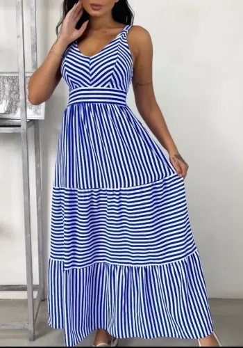 Vestido listrado azul e branco