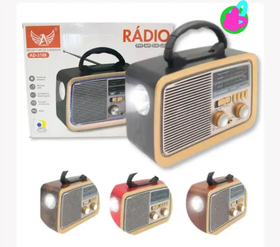 Rádio Retro Portátil com Lanterna e 3 Bandas AD-3188