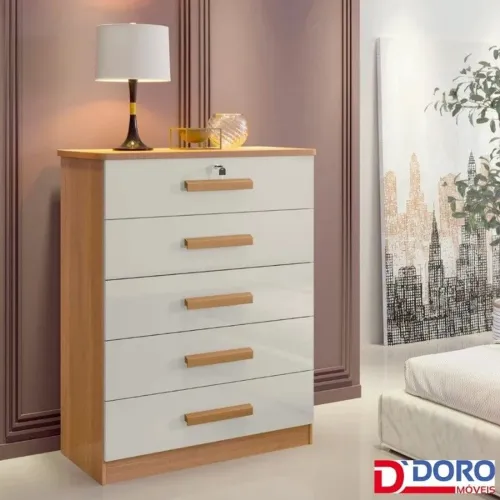 Cômoda 5 Gavetas Design Moderno Puxadores em madeira maciça Gavetas Reforçada!! 626se5