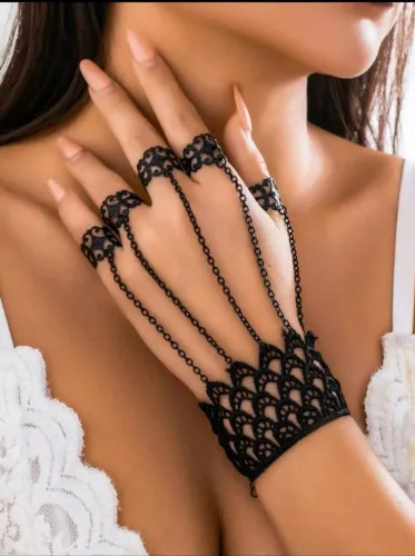 1 Peça Pulseira sem Dedos Vazada em Esca e Renda,Estilo Gótico e Punk Vintage