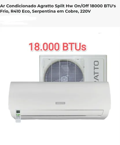 Ar Split Agratto 18.000 BTUs + Novo + Nota + 1 Ano Garantia+ Cartão 12x!!