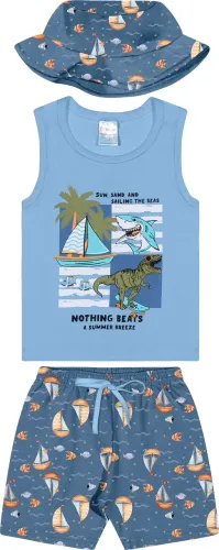 Conjunto Infantil Menino Regata Bermuda Chapéu Fantoni