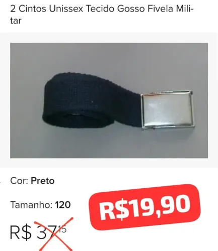 2 Cintos Unissex Tecido Gosso Fivela Militar - Preto