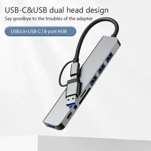 HUB USB 8 em 2 TypeC/USB3.0 para TF/PD + 3.5mm Áudio 5 em 2 HUB USB C