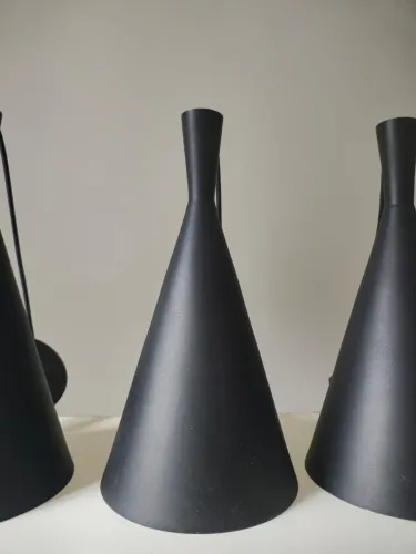 Kit 3 Lustres Pendente Cone Em Alumínio Preto Fosco E Cobre