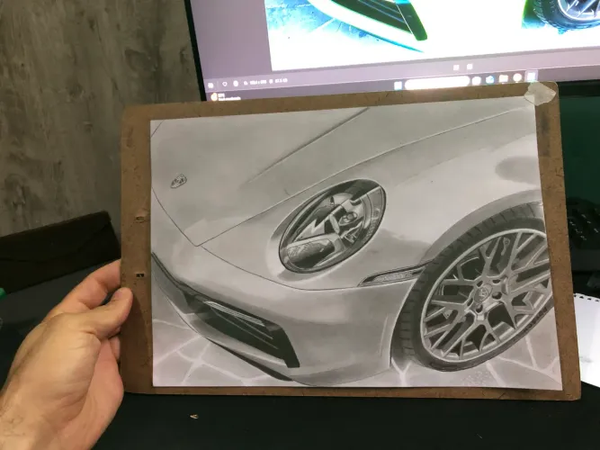 Desenho a lápis grafite Porsche 