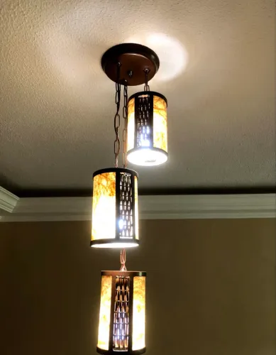 Lustre em ótimo estado! Pendente Redondo Fibra Triplo 3L