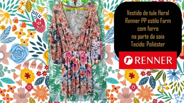 Vestido de tule floral Renner PP estilo Farm