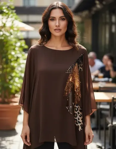 Blusa/bata em musseline marrom manga morcego tam M